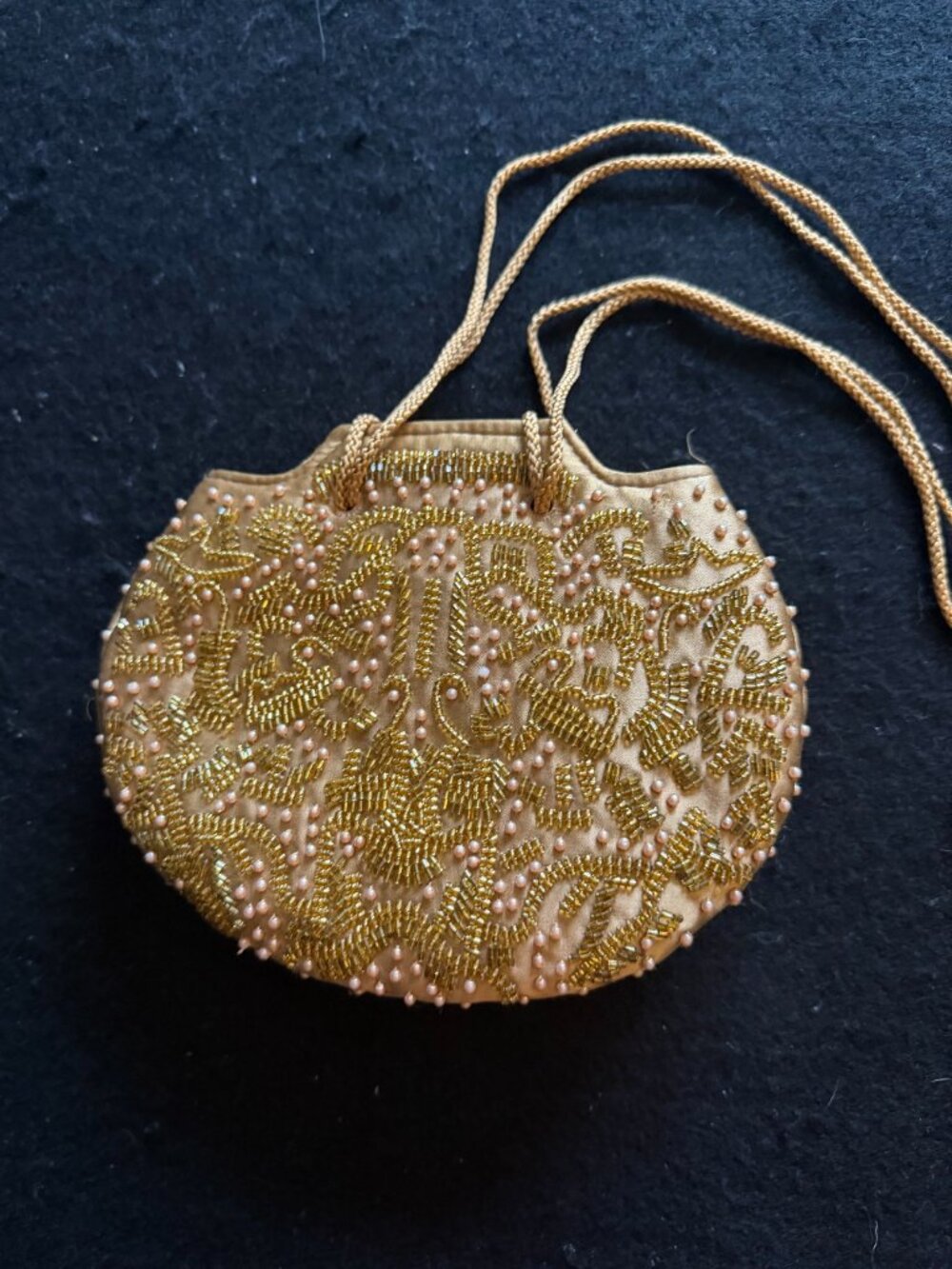 Traditional Indian Golden Satin Beaded Evening Bag/Purse - Picture 3 of 8